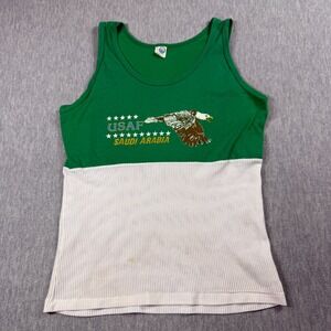 Artex Tank Top Mens L Green White Vintage USAF Saudi Arabia Eagle Mesh 80s